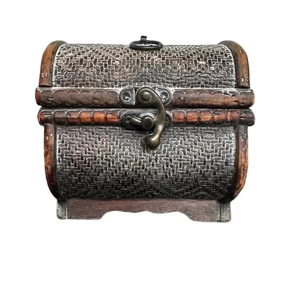 Wooden Medium Trinket Art Box Basket Woven Style W LID Clasp‎ 6